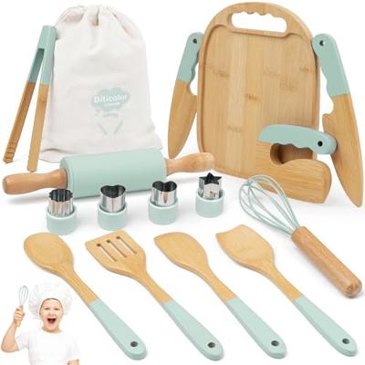 Wooden Kids Cooking Set Montessori Kit - Real Toddler Kitchen Tools & Baking Utensils - 30PCS Cooking Kit for Kids with Storage Bag, Great Gift for Pr