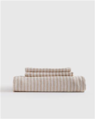 European Linen Fitted Stripe Sheet Set in Natural/White Stripe
