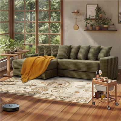 Mercer41 111 Oversized Two-Piece Corduroy Couch Sectional,L-Shaped Cloud Sofa Couches With 8 Pillows For Living Room | Wayfair