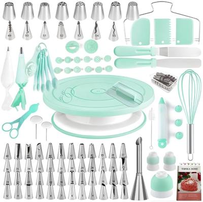 Topika Cake Decorating Kit with Turntable & Tips Baking Tool- Green 137pcs | Complete Cake Decorating Equipment for Beginners - Piping Bags, Nozzles,