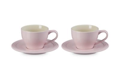Le Creuset Stoneware Set of 2 Cups and Saucers Chiffon Pink