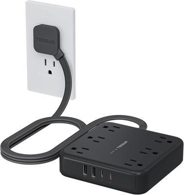 Amazon.com: TESSAN Black Extension Cord with Fast Charger, Surge Protector Power Strip with 6 Outlets and 4 USB Ports (2 USB C), 2100 Joules Protectio