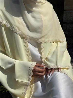 Lace Flower Abaya in Butter – ByHasanat