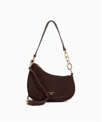 Direction Suede Dark Brown, Chain Detail Shoulder Bag | Dune London