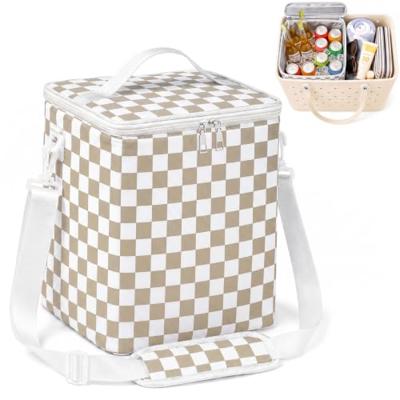 Checkered Insulated Cooler Organizer Insert for XL Bogg Bag,Waterproof Leakproof Lunch Tote Detachable Shoulder Strap Cooler Insert Bag for Bogg Bag A