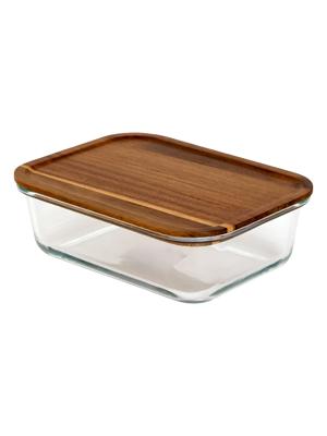 1L Rectangular Glass Container With Wood Lid – PEP Online