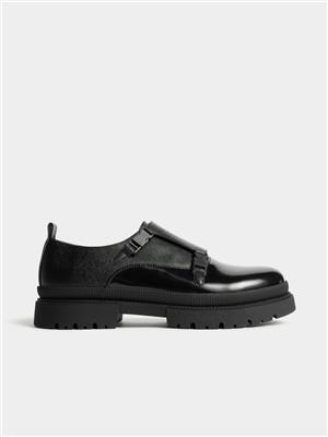 Markham Mens Textured Monk Black Shoe | Bash