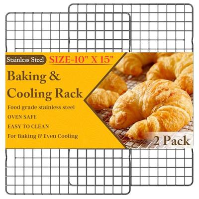 2PCS Cooling Racks for Cooking and Baking - 10 x 15Heavy Duty Stainless Steel Wire Rack for Baking, Grilling, Roasting - Oven & Dishwasher Safe - Fi