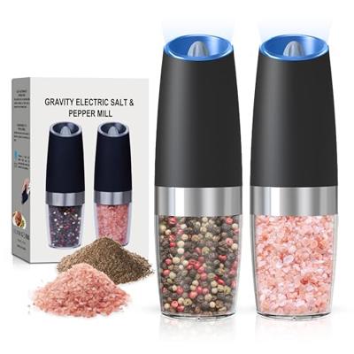 BELRIGO Battery Operated Salt And Pepper Grinder Set with LED Light, Automatic Electric Gravity Salt And Pepper Shakers Set, Each 6 AAA Batteries Need