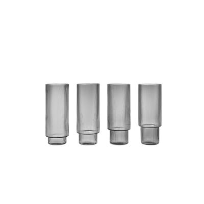 Ripple Long Drink Glasses Set of 4 Smoked Grey - Decor Living Online