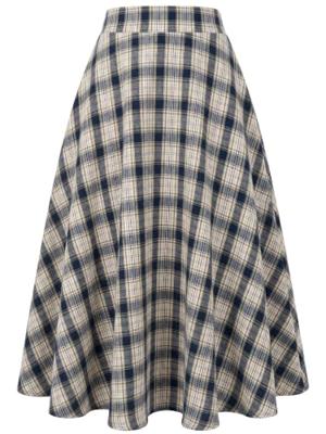 ANRABESS Womens Plaid High Waisted A-Line Midi Skirts with Pockets