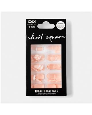 OXX Cosmetics 100 Pack Artificial Nails with Adhesive - Short Square Shape, French Tip - Kmart