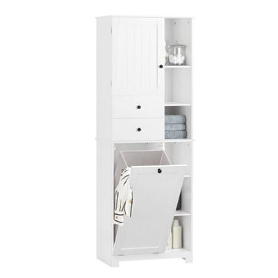 SoBuy Tall Bathroom Storage Cabinet with Laundry Basket Slim Freestanding Bathroom Unit, Narrow Storage Cupboard with Shelves, Bathroom Towel Storage,