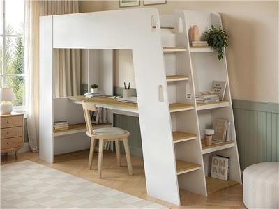 Flair Fern Staircase High Sleeper White & Oak | Bed Kingdom