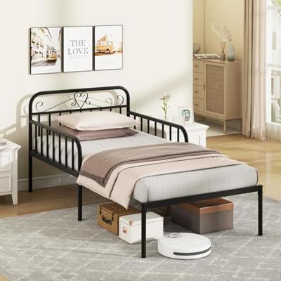 COSTWAY Metal Bed Frame, 3FT Extendable Daybed to Single Bed with Trundle and 31cm Underbed Storage Space, Bedroom Metal Slat Support Platform Day Bed