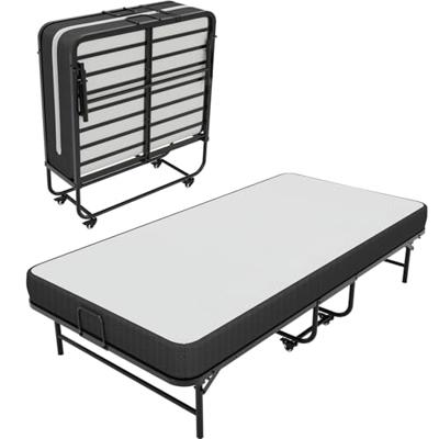 Brinlawb Folding Bed with Mattress, 90x200cm Fold Up Bed with 10 cm Thick Luxurious Mattress Metal Frame, Space Saving Foldable Single Guest Bed with