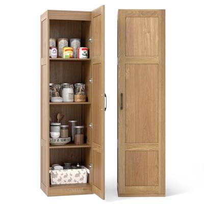 COSTWAY Tall Kitchen Cupboard, 4-Tier Pantry Storage Cabinet with Door | Soft-Close Hinges, Anti-tipping Device, Freestanding Wooden Sideboard Organiz
