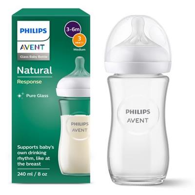 Philips Avent Natural Response Glass Bottle 8oz/240ml with Medium Flow Teat | Shop Today. Get it Tomorrow! | takealot.com