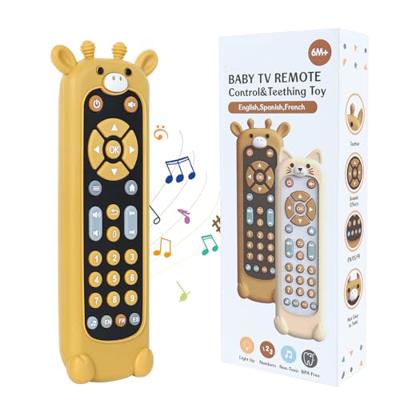 Orzbow Baby Remote Control Toy for 6 Month+ with Silicone Giraffe Teether Cover, TV Remote Toy with Realistic Light and Sound - English, French and Sp