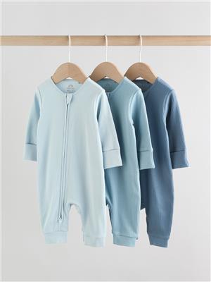 Buy Blue Baby Two Way Zip Footless Sleepsuits 3 Pack (0-3yrs) from the Next UK online shop