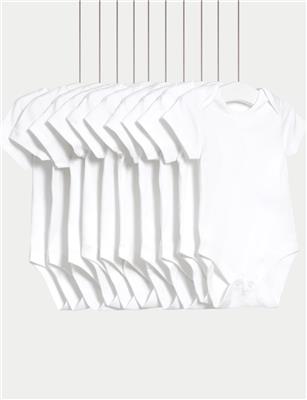 10pk Pure Cotton Short Sleeve Bodysuits (6½lbs-3 Yrs) | M&S Collection | M&S