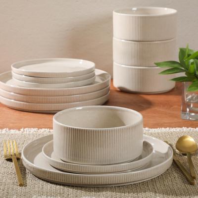 Gibson Elite Solana Coast 12 Piece Stoneware Reactive Glaze (Service for 4) Ceramic Plates and Bowls Modern Shape Embossed Dinnerware Set & Reviews |