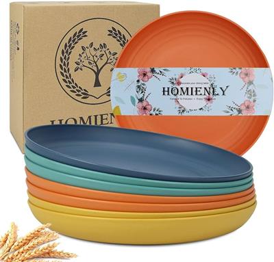 Amazon.com | Homienly 10 inch Wheat Straw Dinner Plates Set of 8 - Alternative to Plastic, Microwave & Dishwasher Safe, Unbreakable Kids Plates with 4