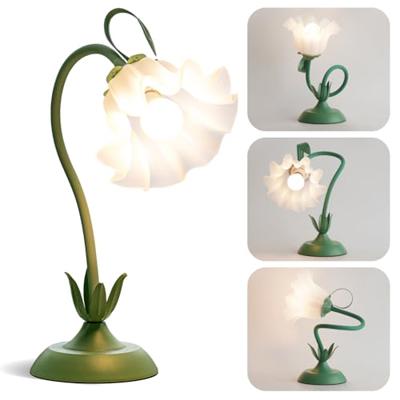 WERFOP Flower Table Lamp, LED Reading Light Vintage Bedside Table Lamp with 3 Color Modes for Nightstand, Kawaii Decoration for Home Bedroom Living Ro
