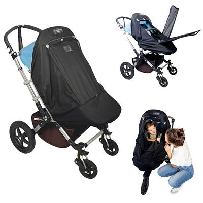 SnoozeShade Plus Extra Pram and Stroller Sun Shade Cover Blocks 99% UV UPF50+ Baby Sleep Aid and Breathable Blackout Canopy for Pushchairs Buggies and
