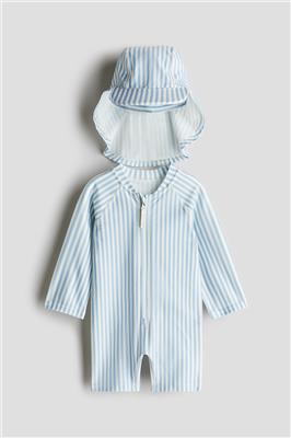 UPF 50 Sun Protection Set - Light blue/striped - Kids | H&M CA