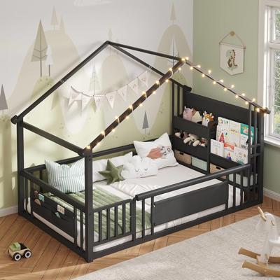 Amazon.com: DICTAC Twin Montessori Floor Bed with Storage Bookshelf and Wood Slats Twin Size House Floor Bed for Toddlers with Safety Guardrail,Openin