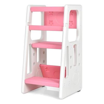 Costway Step Stool Adjustable Tower Kitchen Countertop Bathroom Pink | BIG W