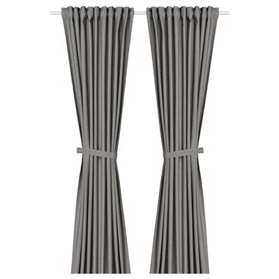 LENDA curtains with tie-backs, 1 pair, dark gray/with heading tape, 140x250 cm (55x98) - IKEA CA