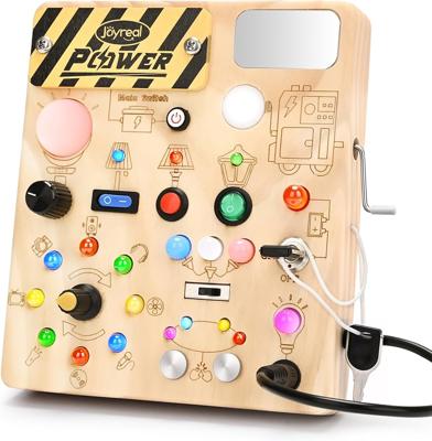 Joyreal Montessori Busy Board 2 Year Old, Wooden Fidget Sensory Toy for Toddlers, Activity Board with 19 LED Lights, Educational Travel Toy for Boys G