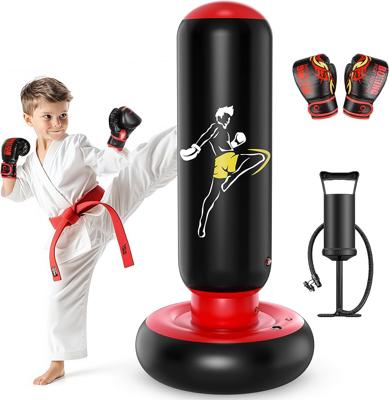 QPAU Kids Punching Bag Toy with Boxing Gloves, 66 Inch Larger Stable Kids Inflatable Boxing Bag Set, Gifts for Boys & Girls Age 6-12, for Practicing K