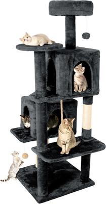 Amazon.com : Nineshi 59in Large Cat Tree Tower for Indoor Cats with Soft Plush Hang Ball, Two Condos, Sisal Scratch Posts & Rope Play for Kittens/Adul
