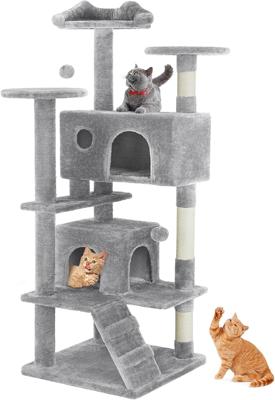 Amazon.com : Sweetcrispy 54 Inch Cat Tree Tower, Multi-Level Tower with Cat Scratching Post, Indoor Cat Condo with Climbing Ladder, Plush Toy, Play Ho