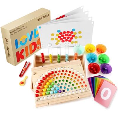 INIFEIDALA Montessori Wooden Educational Toys for 3-6 Year Olds,Counting & Color Sorting Toys with Tweezer Tongs,Preschool Learning Activities,STEM Ma