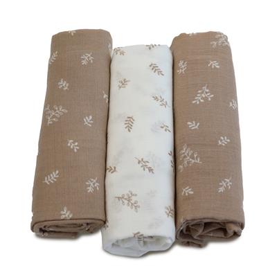 Bubba Blue 3 Pack Wrap Muslin Organic Chestnut | Baby Bunting AU