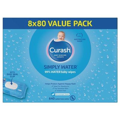 Buy Curash Simply Water Wipes 8x80 Pack online at Chemist Warehouse