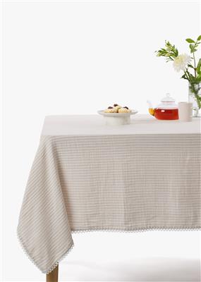 Striped Scalloped Trim Cotton Gauze Tablecloth 230x180cm | Woolworths.co.za