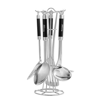 Innoteck Essentials 5pcs Cooking Utensil Set with Wire Holder - Stainless Steel Slotted Turner, Soup Laddle, Solid Spoon, Slotted Spoon & Masher Set -