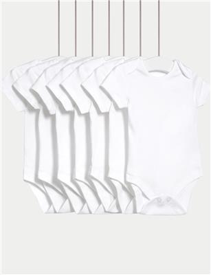 7pk Pure Cotton Short Sleeve Bodysuits (5lbs-3 Yrs) | M&S Collection | M&S