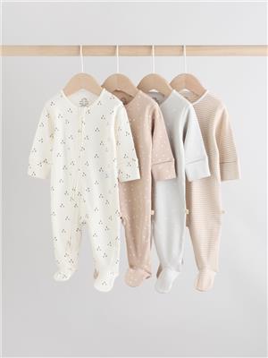 Buy Cream 4 Pack Baby Two Way Zip Sleepsuits 4 Pack (0-2yrs) from the Next UK online shop