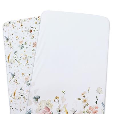 Bubba Blue 2 Pack Fitted Sheet Bedside Sleeper Bamboo Peonies | Baby Bunting AU