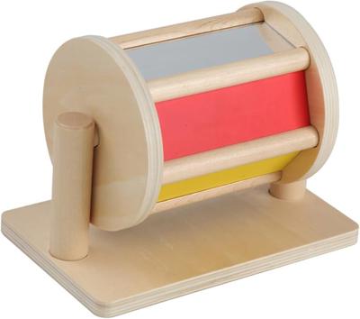 Wooden Montessori Spinning Drum Toy for Kids - 5 Colours & 1 Acrylic Mirror, Baby Bell, Spinning Rainbow Wooden Toys, Baby Sensory Toy for 6-12 Months