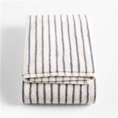 Organic Turkish Cotton Pampas Ivory and Evening Blue Stripe Bath Towel   Reviews | Crate and Barrel