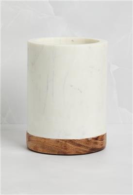 Marble & Wood Utensil Holder - White