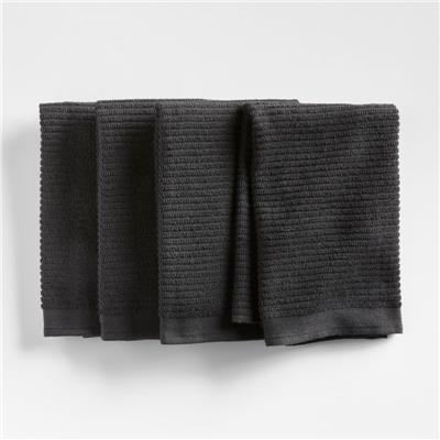 Ribbed Bar Mop Black Organic Cotton Kitchen Towels, Set of 4 + Reviews | Crate and Barrel