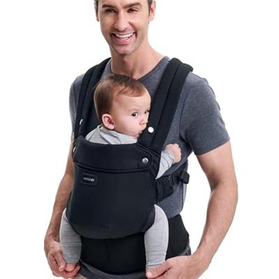 Momcozy Baby Carrier, Pure Cotton Gentle on Babys Skin, Ergonomic Design for 7-44lbs, Lightweight and Comfortable, Hands-Free for Moms&Dads, Black
